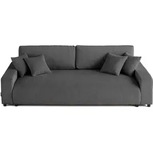 LISA DESIGN Pivoine - canapé droit 3 places - convertible avec coffre - en velours côtelé - Gris foncé pas cher