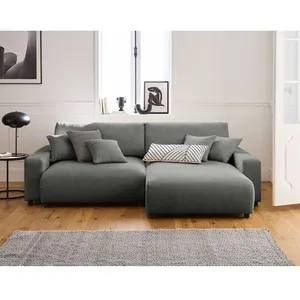 LISA DESIGN Pivoine - canapé d'angle réversible - 4 places - convertible avec coffre - en velours texturé - Gris pas cher