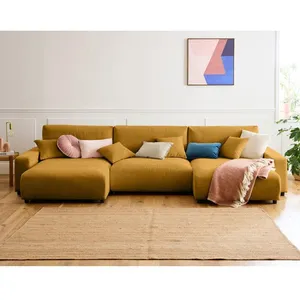 LISA DESIGN Pivoine - canapé panoramique en U - 7 places - convertible avec coffre - en velours texturé - Jaune pas cher