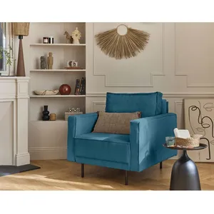 Charlie - fauteuil - pieds hauts - en velours côtelé - Bleu canard pas cher