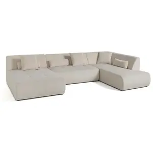 BESTMOBILIER Onyx - canapé panoramique d'angle droit 7 places - en velours côtelé - Beige pas cher