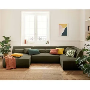 Canapé panoramique d'angle droit 7 places en velours côtelé - BESTMOBILIER pas cher