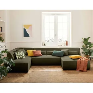 LISA DESIGN Onyx - canapé panoramique d'angle gauche 7 places - en velours côtelé - Vert pas cher