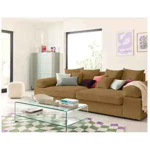 LISA DESIGN Aspen - canapé 3 places - assise profonde - velours côtelé - Jaune pas cher
