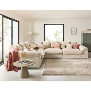 LISA DESIGN Aspen - canapé d'angle réversible 5 places - assise profonde - en velours côtelé - Beige