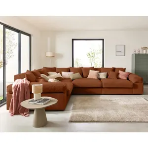 LISA DESIGN Aspen - canapé d'angle réversible 5 places - assise profonde - en velours côtelé - Terracotta