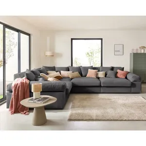 LISA DESIGN Aspen - canapé d'angle réversible 5 places - assise profonde - en velours côtelé - Gris