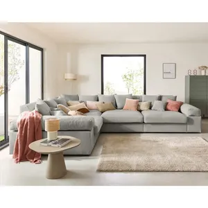 LISA DESIGN Aspen - canapé d'angle réversible 5 places - assise profonde - en velours côtelé - Gris clair