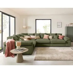 LISA DESIGN Aspen - canapé d'angle réversible 5 places - assise profonde - en velours côtelé - Vert