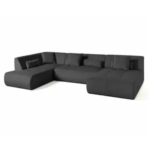 LISA DESIGN Onyx - canapé panoramique d'angle gauche 7 places - en velours côtelé - Gris foncé pas cher
