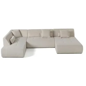 LISA DESIGN Onyx - canapé panoramique d'angle gauche 7 places - en velours côtelé - Beige pas cher