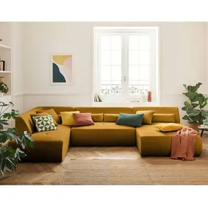 LISA DESIGN Onyx - canapé panoramique d'angle gauche 7 places - en velours côtelé - Jaune pas cher