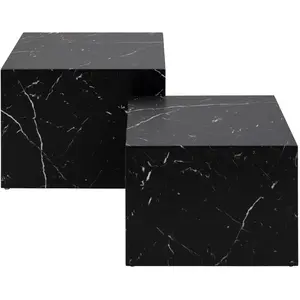 LISA DESIGN Pueblo - lot de deux tables basses - effet marbre noir - 58 et 50 cm - Noir pas cher