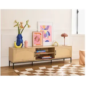 BESTMOBILIER Nagato - meuble tv - bois - 180 cm - Bois / Noir pas cher