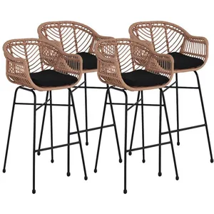 LISA DESIGN Rosano - lot de 4 tabourets - effet rotin - bois et noir - Noir / Bois