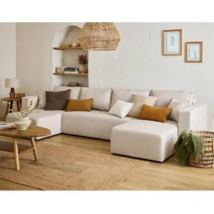 BESTMOBILIER Topaze - canapé panoramique - 7 places - convertible avec coffre - en tissu - Beige pas cher