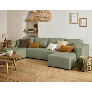 BESTMOBILIER Topaze - canapé panoramique - 7 places - convertible avec coffre - en tissu - Vert pas cher