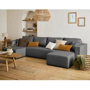 BESTMOBILIER Topaze - canapé panoramique - 7 places - convertible avec coffre - en tissu - Gris foncé pas cher
