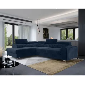 BESTMOBILIER Talisay - canapé d'angle gauche - 5 places - convertible avec coffre - en velours - Bleu marine