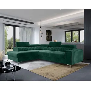 BESTMOBILIER Talisay - canapé d'angle gauche - 5 places - convertible avec coffre - en velours - Vert pas cher