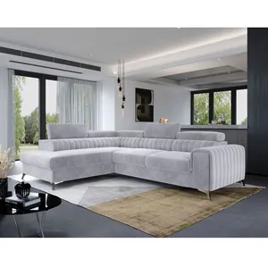 BESTMOBILIER Talisay - canapé d'angle gauche - 5 places - convertible avec coffre - en velours - Gris clair pas cher