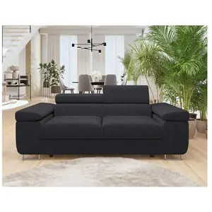 BESTMOBILIER Pablo - canapé droit 2 places avec têtières ajustables - en velours côtelé - Noir pas cher