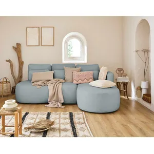 LISA DESIGN Mahina - canapé d'angle droit - 4 places - convertible avec coffre - en tissu bouclette - Bleu pas cher