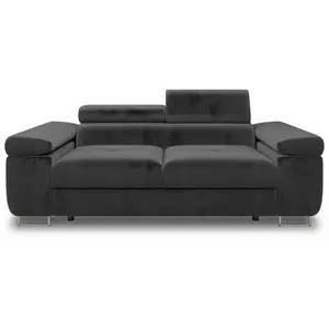 BESTMOBILIER Pablo - canapé droit 2 places avec têtières ajustables - en velours - Gris foncé pas cher