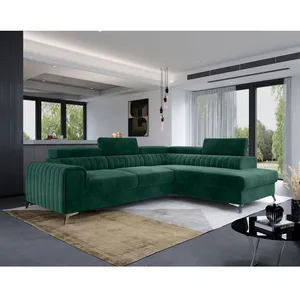 BESTMOBILIER Talisay - canapé d'angle droit - 5 places - convertible avec coffre - en velours - Vert