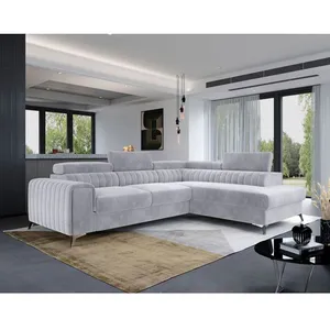BESTMOBILIER Talisay - canapé d'angle droit - 5 places - convertible avec coffre - en velours - Gris clair