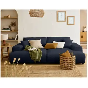 LISA DESIGN Garance - canapé droit 3 places double méridienne - en velours côtelé - Bleu nuit pas cher