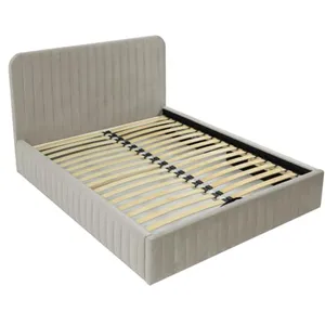 Stuart - lit coffre - 140x200 cm - sommier inclus - en velours - Beige pas cher