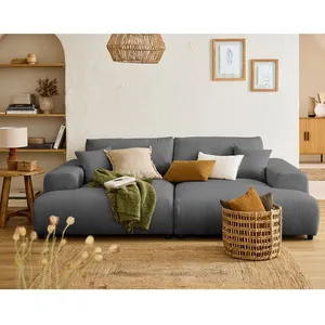 LISA DESIGN Garance - canapé droit 3 places double méridienne - en velours côtelé - Gris foncé pas cher