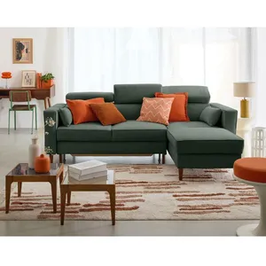 BESTMOBILIER Alicante - canapé d'angle réversible convertible avec têtières - coffre - 4 places - en tissu texturé - Vert pas cher
