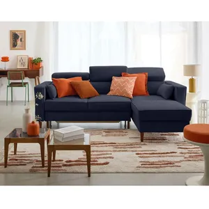 BESTMOBILIER Alicante - canapé d'angle réversible convertible avec têtières - coffre - 4 places - en tissu texturé - Bleu marine pas cher