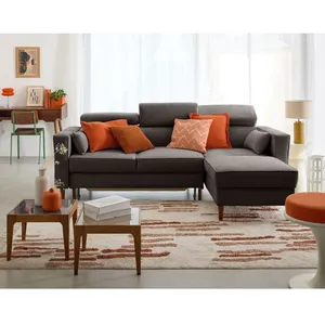 BESTMOBILIER Alicante - canapé d'angle réversible convertible avec têtières - coffre - 4 places - en tissu texturé - Gris