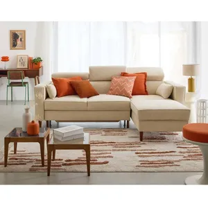 BESTMOBILIER Alicante - canapé d'angle réversible convertible avec têtières - coffre - 4 places - en tissu texturé - Beige pas cher