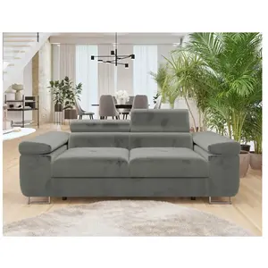 BESTMOBILIER Pablo - canapé droit 2 places avec têtières ajustables - en velours - Gris pas cher