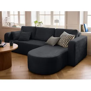 BESTMOBILIER Miro - canapé d'angle réversible - 4 places - convertible avec coffre - en velours texturé - Gris Anthracite pas cher