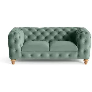 LISA DESIGN Walter - canapé 2 places chesterfield en velours - pieds bois - Bleu pas cher