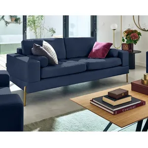 Lisa Design - Isaure - canapé droit 3 places en velours, Bleu marine pas cher