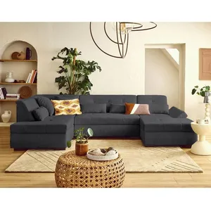 LISA DESIGN Vermont S - canapé panoramique d'angle gauche 7 places en velours côtelé - Gris foncé pas cher