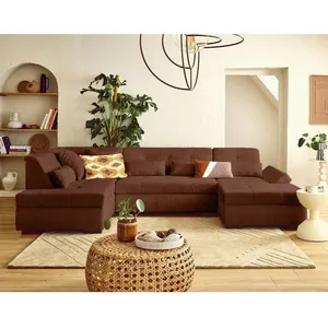 LISA DESIGN Vermont S - canapé panoramique d'angle gauche 7 places en velours côtelé - Terracotta pas cher