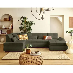 LISA DESIGN Vermont S - canapé panoramique d'angle gauche 7 places en velours côtelé - Vert Kaki pas cher