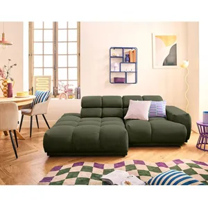 LISA DESIGN Matera - canapé d'angle gauche 3 places avec têtières réglables en tissu texturé - Vert pas cher