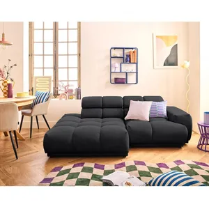 LISA DESIGN Matera - canapé d'angle gauche 3 places avec têtières réglables en tissu texturé - Noir pas cher