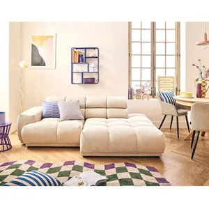 LISA DESIGN Matera - canapé d'angle droit 3 places avec têtières réglables en tissu texturé - Beige pas cher