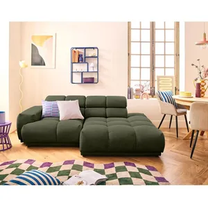 LISA DESIGN Matera - canapé d'angle droit 3 places avec têtières réglables en tissu texturé - Vert pas cher