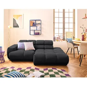 LISA DESIGN Matera - canapé d'angle droit 3 places avec têtières réglables en tissu texturé - Noir pas cher