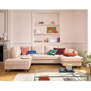 LISA DESIGN Anna - canapé panoramique d'angle gauche 7 places convertible avec coffre en velours texturé - Beige pas cher